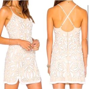 X BY NBD NWT MADELINE BEADED MINI DRESS BEIGE WHITE BEADED 8 REVOLVE